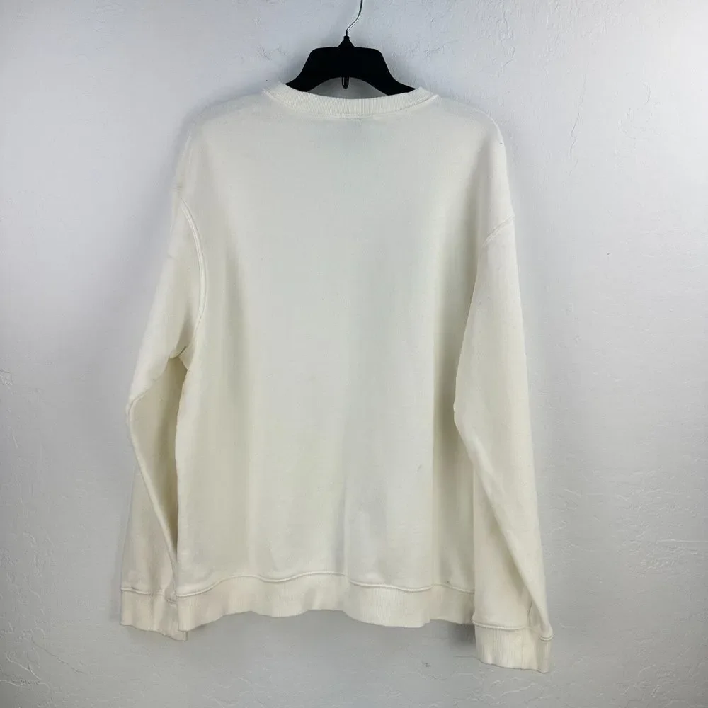 H&M Sweatshirt Mens XL White Blue Cycling Club Crew Neck Long Sleeve Relaxed Fit